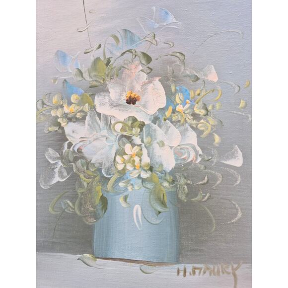 Vintage Original Art Painting Acrylic Floral 8x10 Unframed Signed Blue Signed - Picture 2 of 7